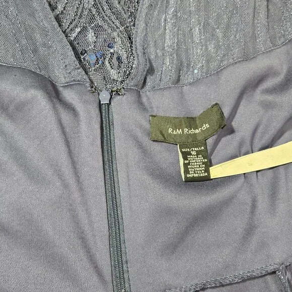 R & M Richards Mother Of The Bride BLUE Sequined Lace Sheer Formal Dress Size 16 - Picture 11 of 17